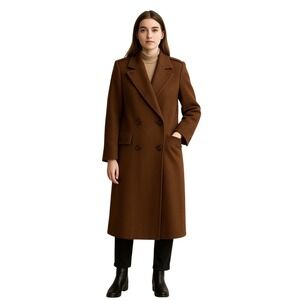 Classic Double Breasted Wool Blend Long Winter Coat Women's Brown‎